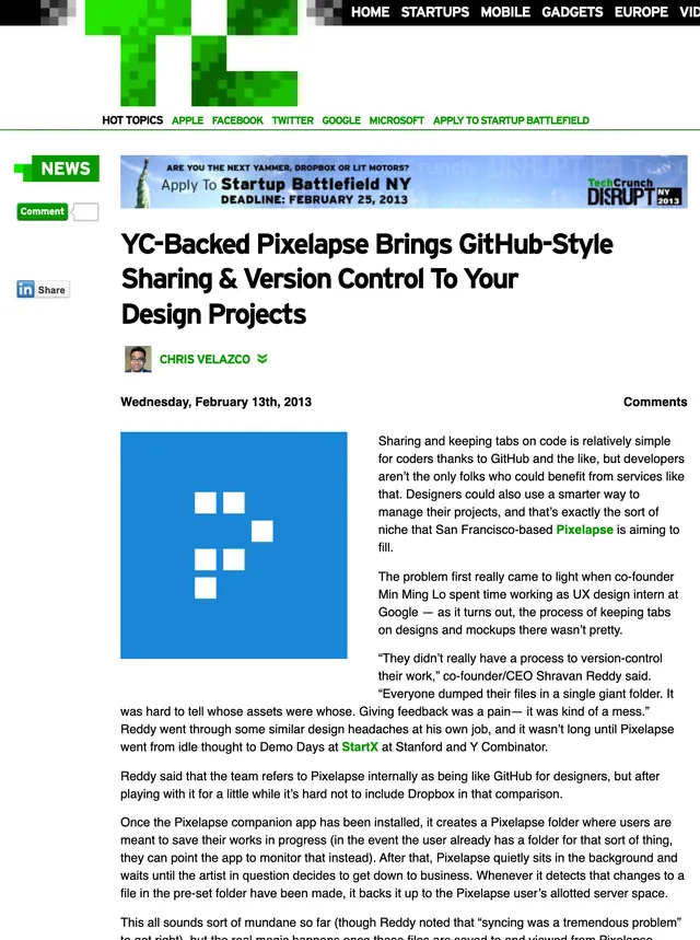 The top of the article as first published by TechCrunch